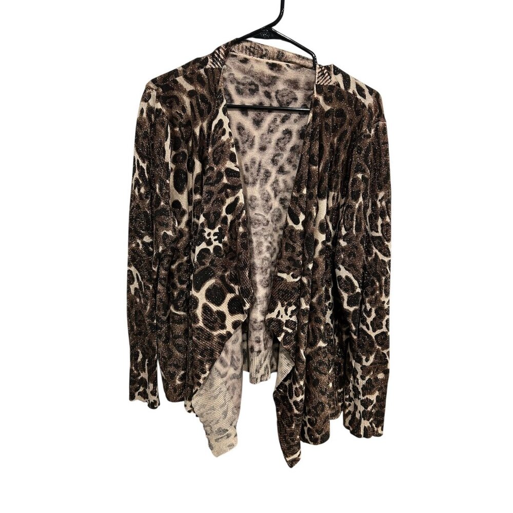 Leopard Print Open Front Cardigan Sweater with Glitter Accents
